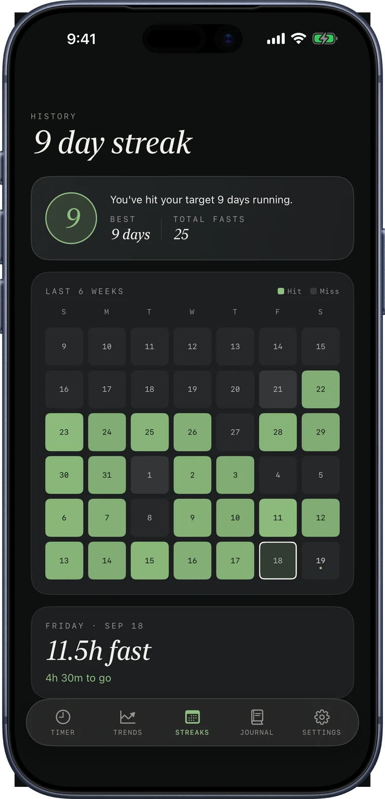 The Nestis streak calendar